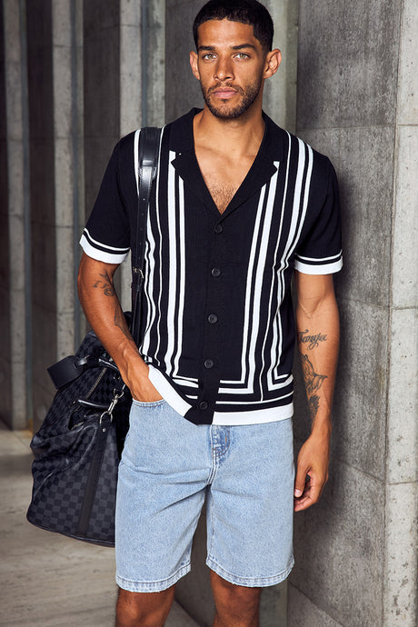 LEVON SHORT SLEEVE KNIT TOP - BLACK/WHITE