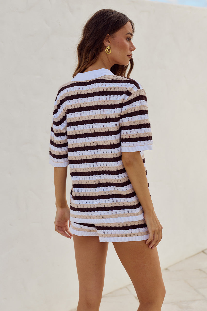 LILIANA SHORT SLEEVE KNIT SHIRT - CHOCOLATE