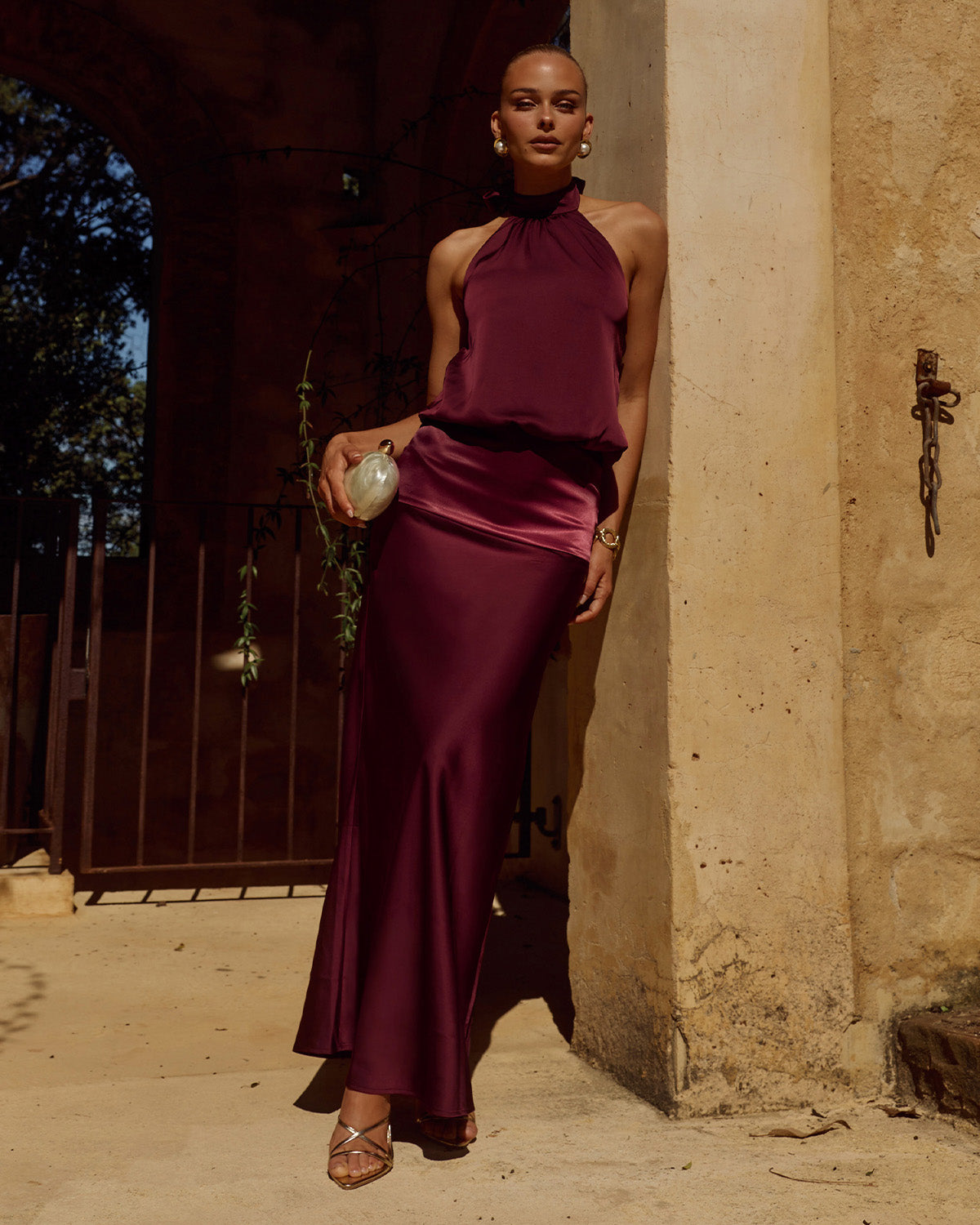LILIETTE HALTER MAXI DRESS - PLUM