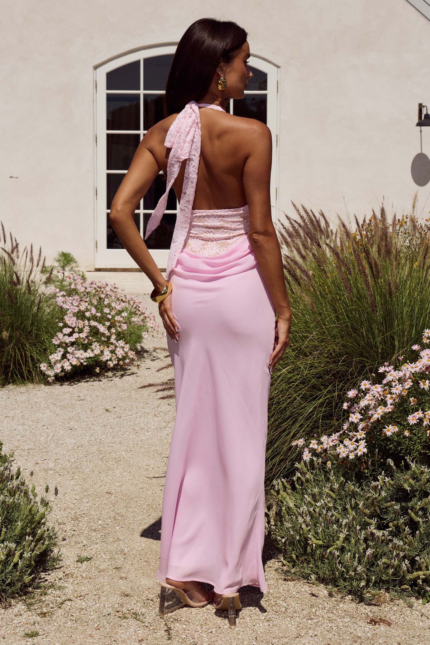 LINA HALTER DRAPED MAXI DRESS - MUSK