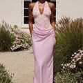 LINA HALTER DRAPED MAXI DRESS - MUSK