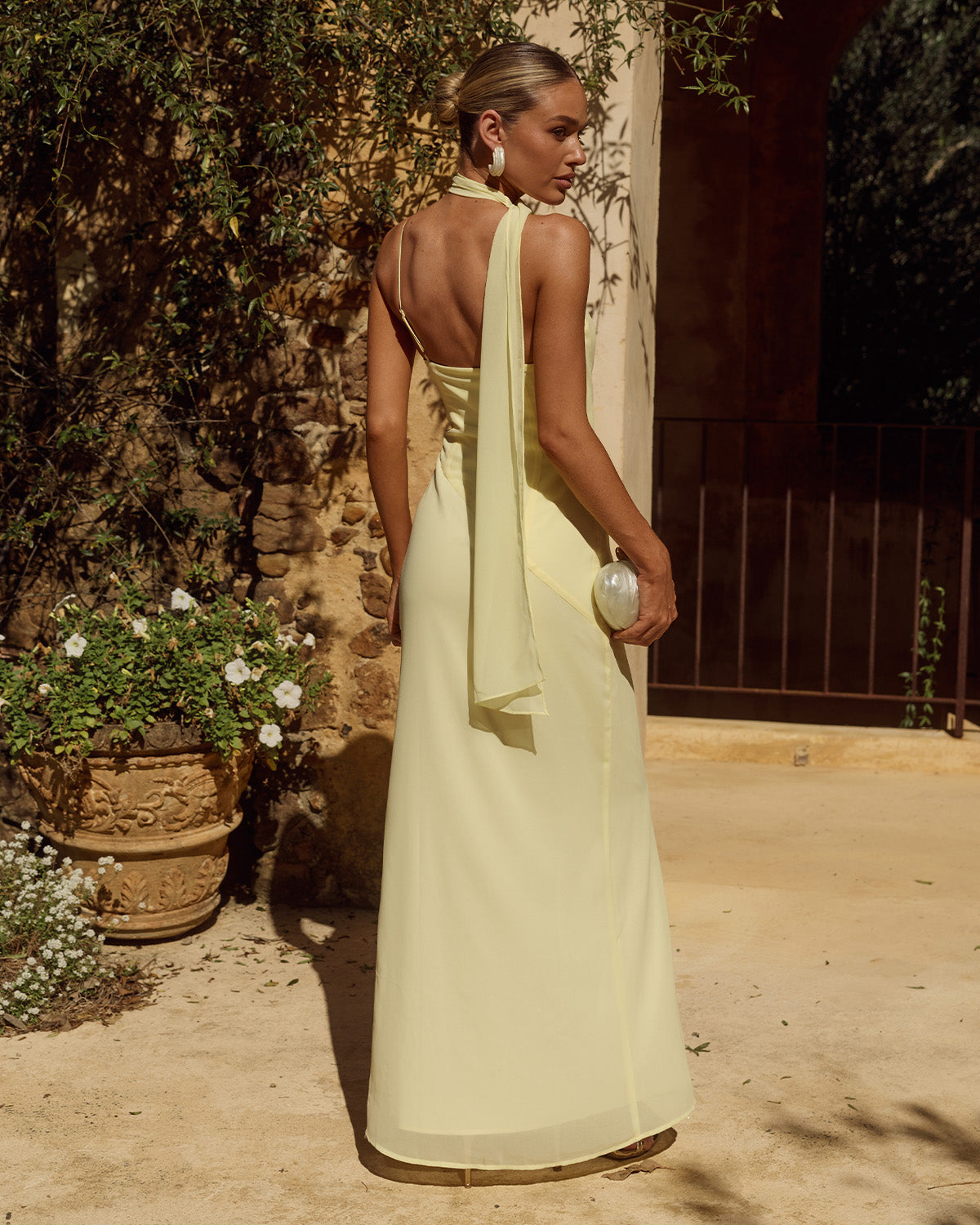 LIORA DRAPED SCARF MAXI DRESS - BUTTER