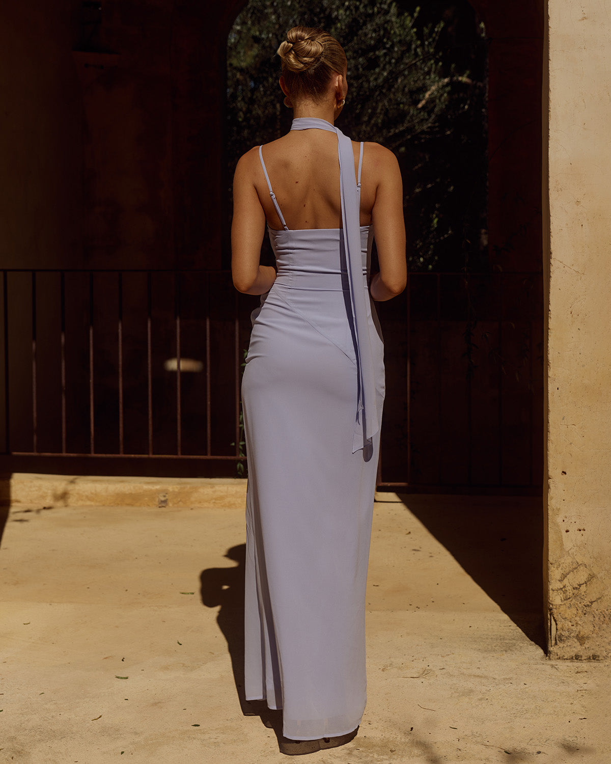 LIORA DRAPED SCARF MAXI DRESS - SKY BLUE