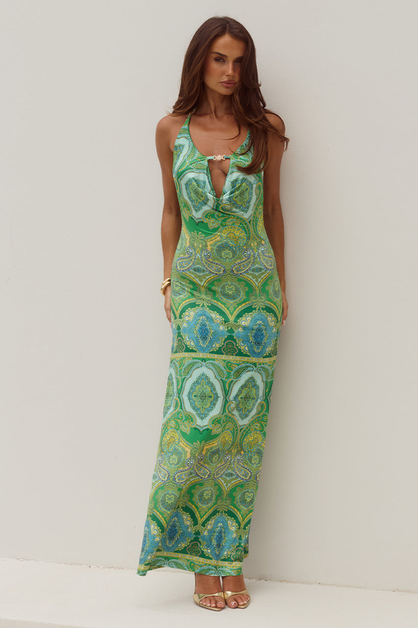 LIVIA HALTER COWL MAXI DRESS - INDIANA GREEN XXL - LIVIAHALTERCOWLMAXIDRESS-INDIANAGREEN