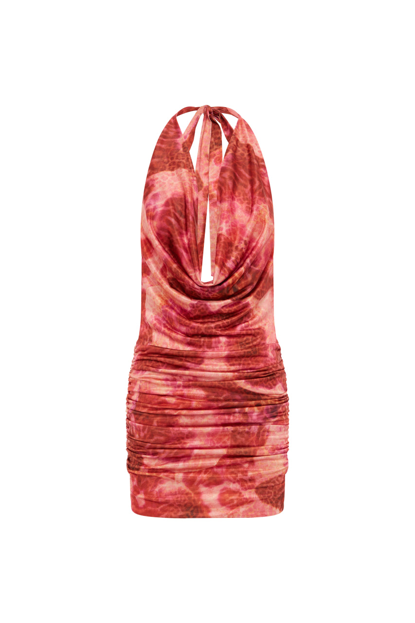 LOTUS HALTER PLUNGE COWL MINI DRESS - MOANA PINK - LOTUSHALTERPLUNGECOWLMINIDRESS-MOANAPINK1