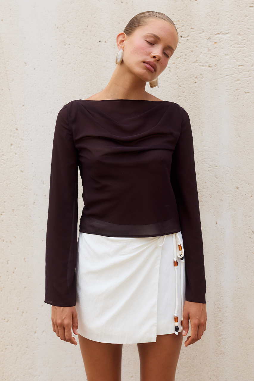 LUCIANA BOAT NECK LONG SLEEVE TOP - CHOCOLATE XXL - LUCIANABOATNECKLONGSLEEVETOP-CHOCOLATEXDIAMINIWRAPSKIRT-WHITE-12