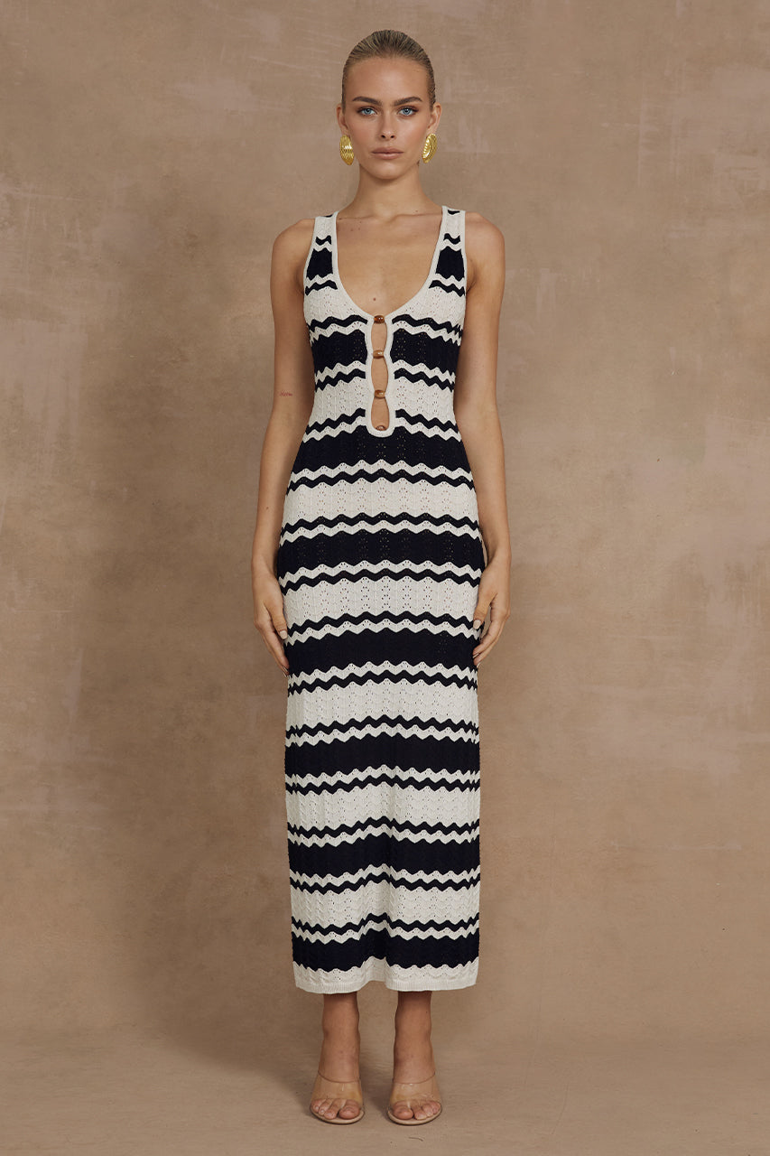 PANAMA MIDI DRESS - BLACK/SAND - MADDY_POLLARD_RUNAWAY-128