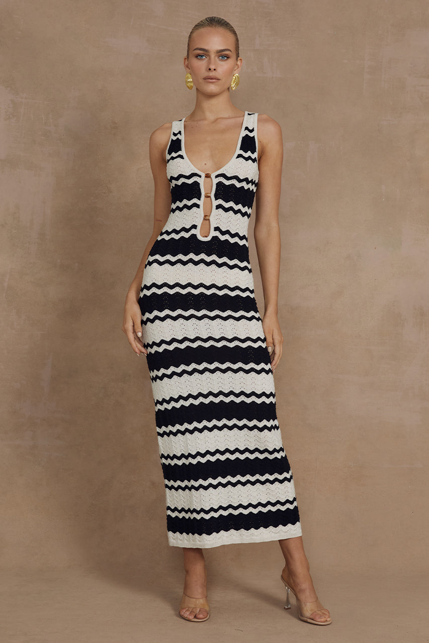 PANAMA MIDI DRESS - BLACK/SAND L - MADDY_POLLARD_RUNAWAY-129