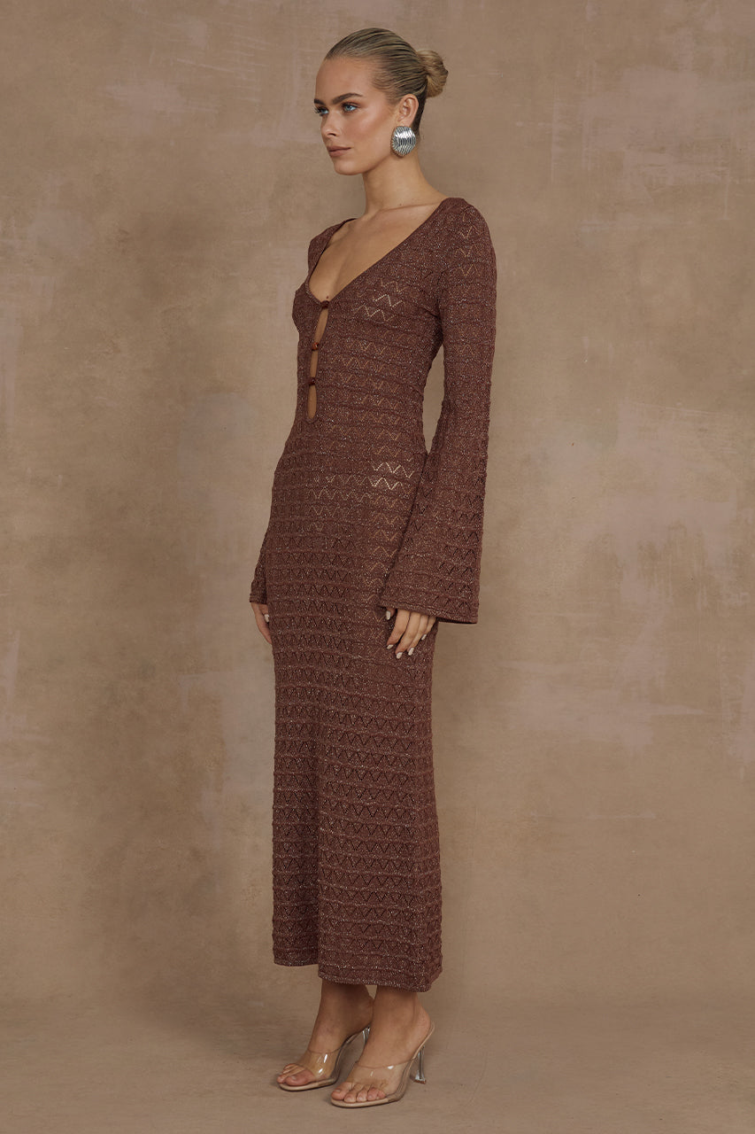NYA MIDI DRESS - ESPRESSO - MADDY_POLLARD_RUNAWAY-174