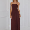 MALONE RUCHED STRAPLESS MAXI DRESS - ESPRESSO