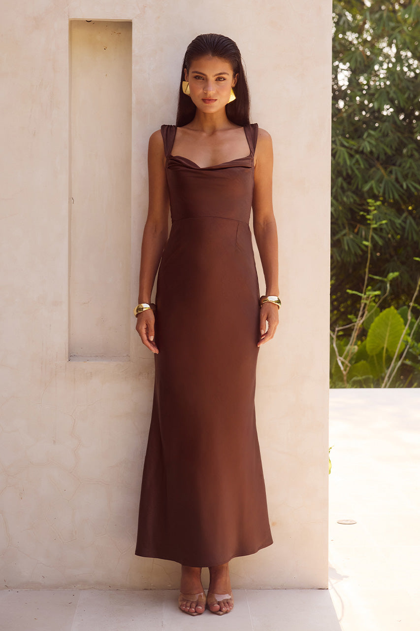 MARGOT MAXI DRESS - CHOCOLATE - MARGOTMAXIDRESSCHOCOLATE