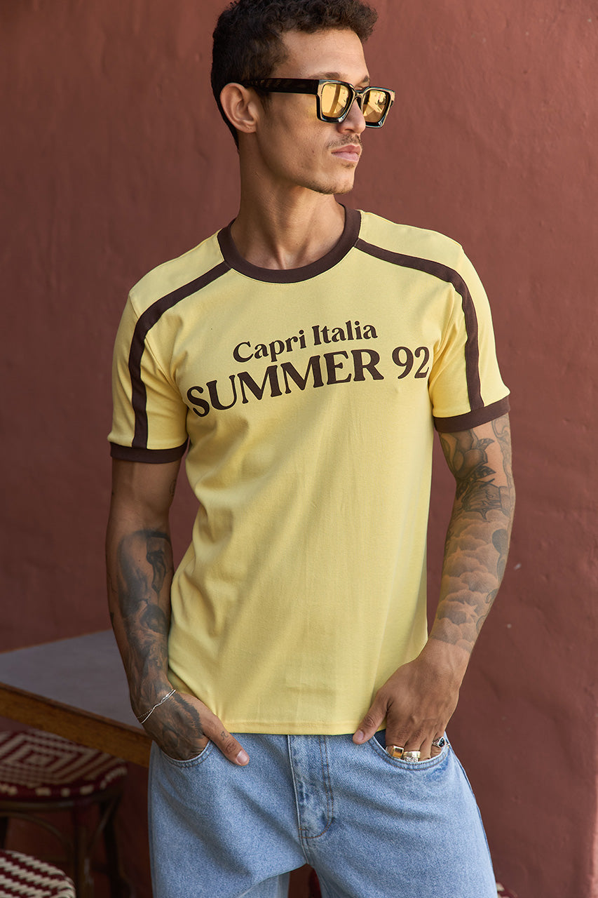 MARK SHORT SLEEVE T-SHIRT - YELLOW/CHOC