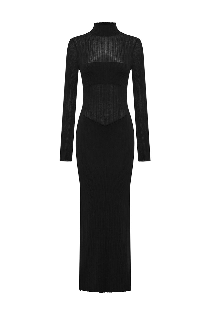 MARTINA SLEEVED KNIT MAXI DRESS - BLACK - MARTINASLEEVEDKNITMAXIDRESS