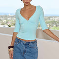 MATIAH V-NECK TOP - AQUA
