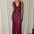 MAURA BACK CUTOUT LACE MAXI DRESS - WINE