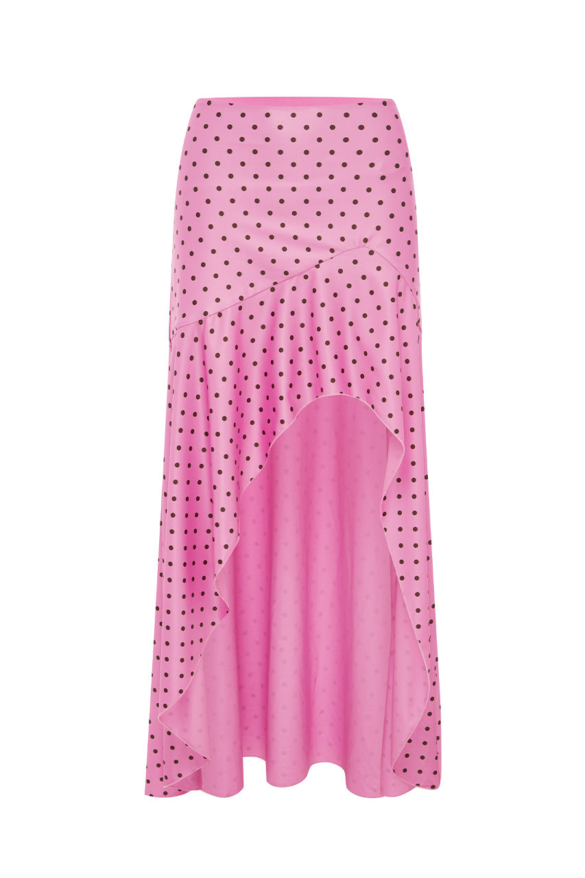 MELODY FLOUNCE MIDI SKIRT - MUSK/CHOC POLKA