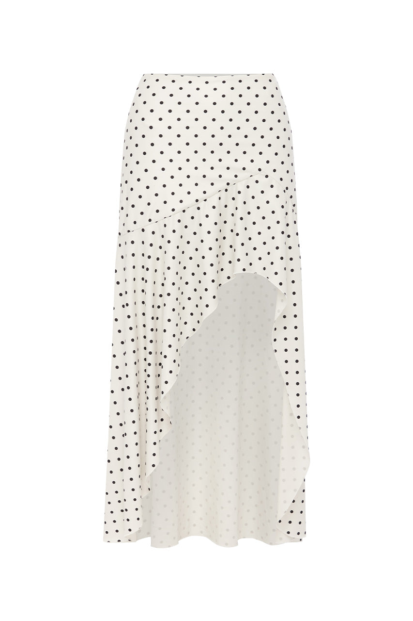 MELODY FLOUNCE MIDI SKIRT - CREAM/BLACK POLKA - MELODYFLOUNCEMIDISKIRT