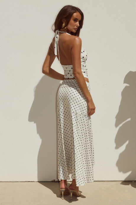 MELODY HALTER COWL TOP - CREAM/BLACK POLKA