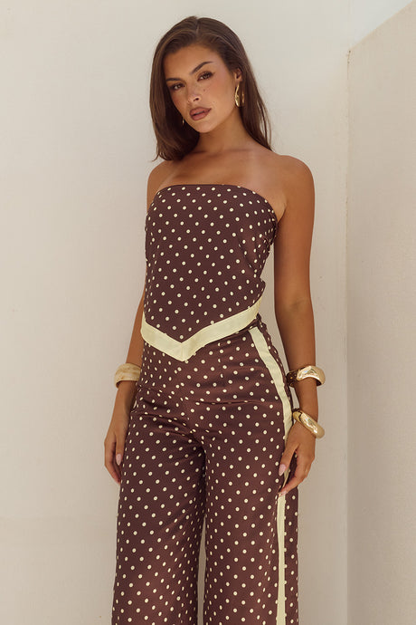 MILANI SATIN SCARF TOP - CHOC/LEMON POLKA