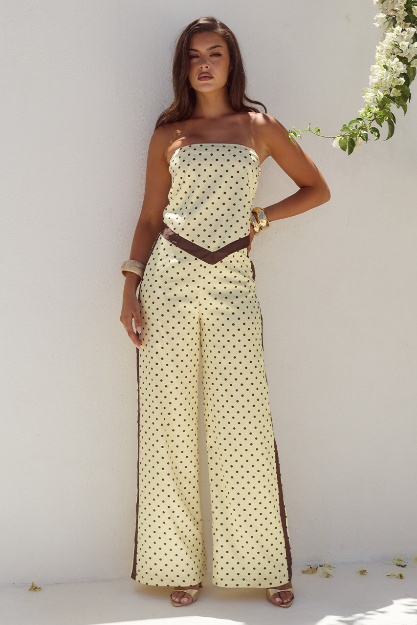 MILANI RELAXED SATIN PANT - LEMON/CHOC POLKA