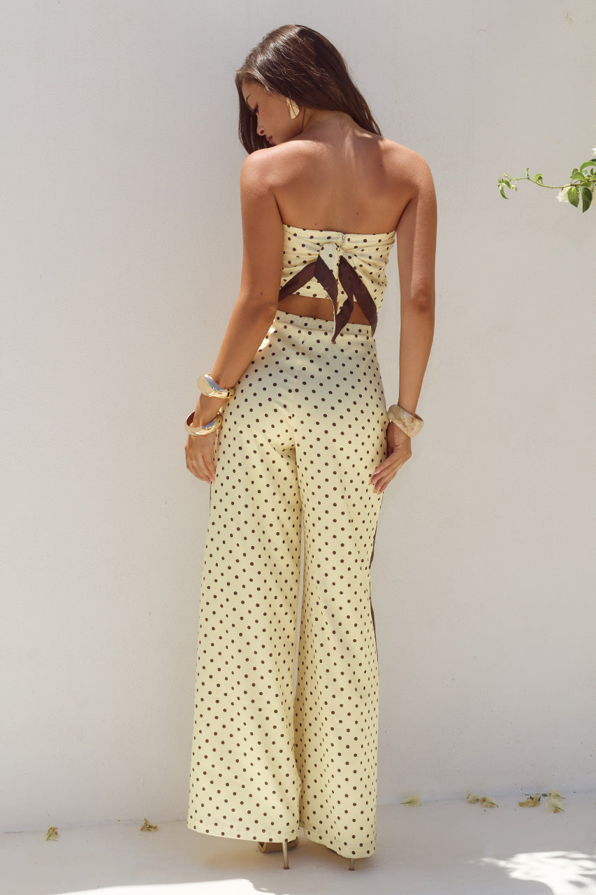 MILANI RELAXED SATIN PANT - LEMON/CHOC POLKA