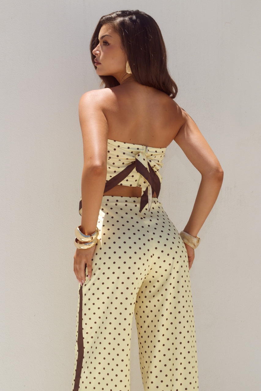 MILANI SATIN SCARF TOP - LEMON/CHOC POLKA - MILANISATINSCARFTOPXMILANIRELAXEDSATINPANT-LEMONCHOCPOLKA-7