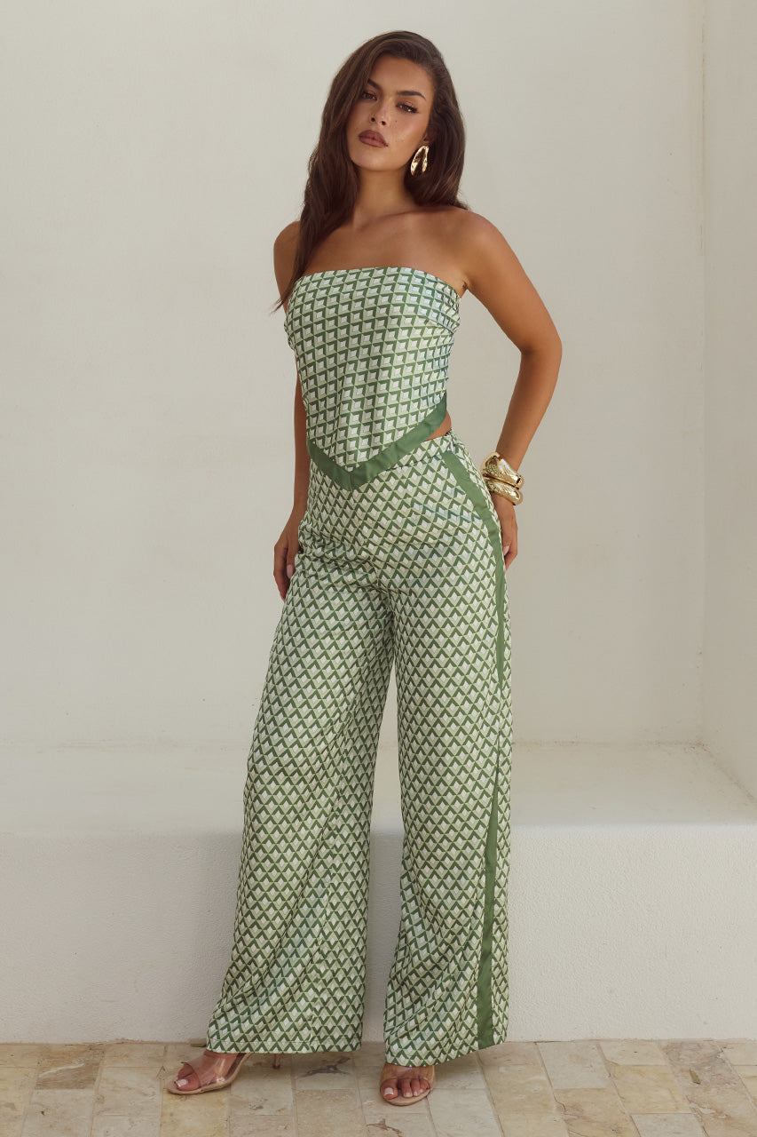 MILANI RELAXED SATIN PANT - SAGE GEO