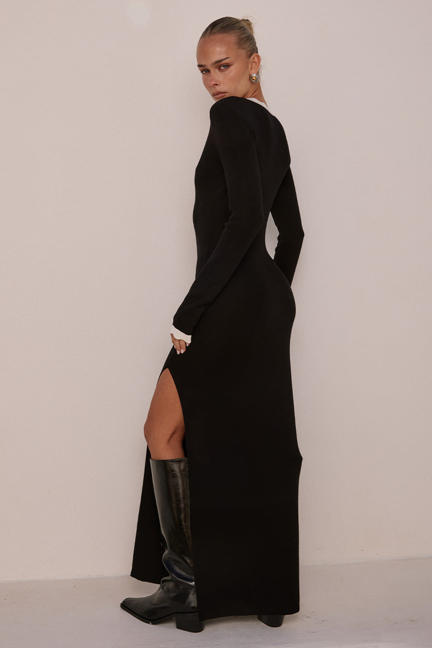 MILENIA SLEEVED KNIT MIDI DRESS - BLACK - MILENIASLEEVEDKNITMIDIDRESS-BLACK-3