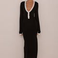 MILENIA SLEEVED KNIT MIDI DRESS - BLACK