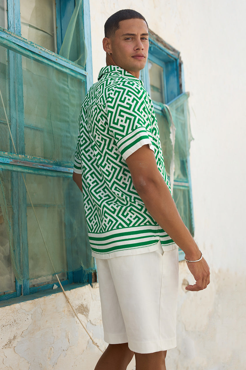 MIRKO SHORT SLEEVE SHIRT - MIRKO GREEN - MIRKOSHORTSLEEVESHIRT-MIRKOGREENXDAMONSHORT-WHITE