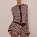 MISCHIEF LONG SLEEVE KNIT TOP - WINE STRIPE