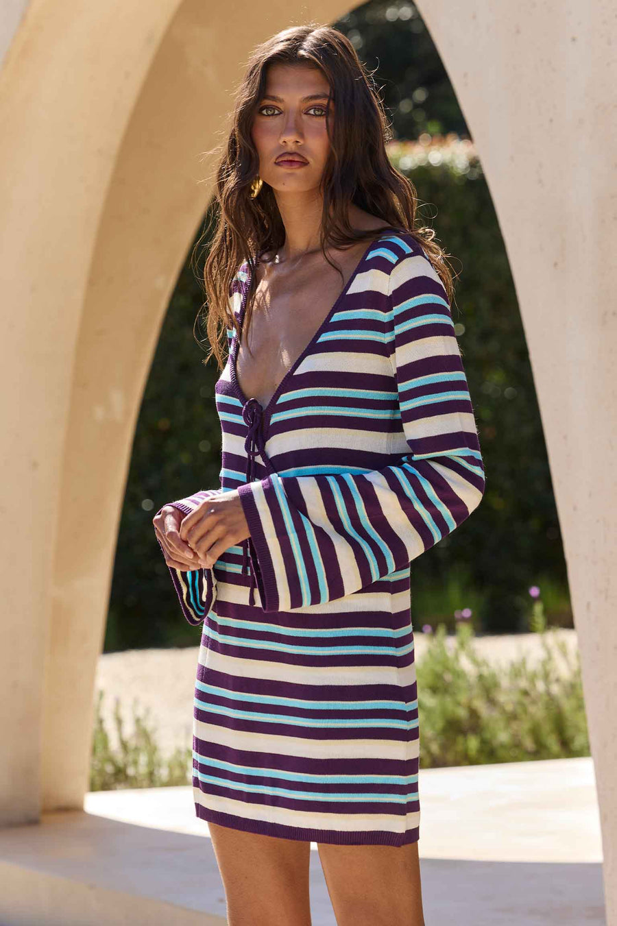 MOANA WRAP KNIT MINI DRESS - BERRY MULTI