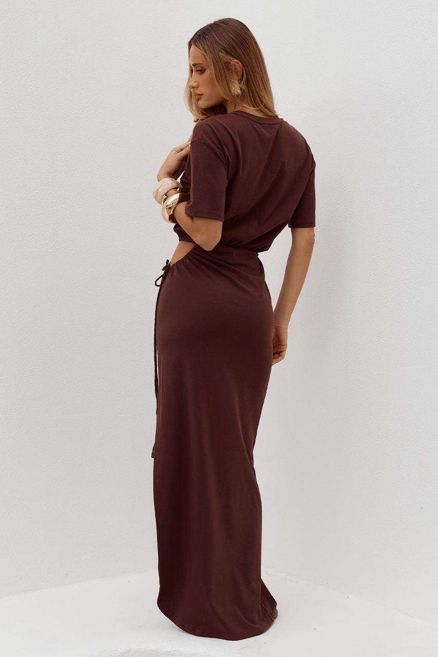 MONA CUT OUT MAXI DRESS - CHOCOLATE