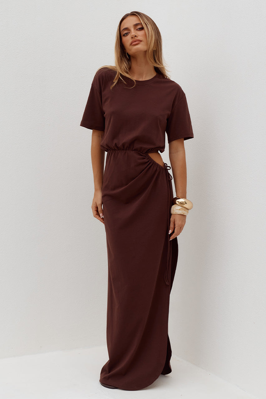 MONA CUT OUT MAXI DRESS - CHOCOLATE