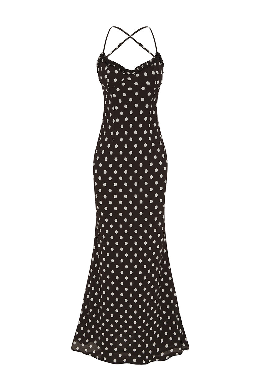 MONET MAXI DRESS - BLACK POLKA - MONETMAXIDRESS