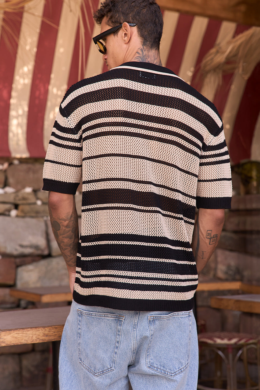 MONROE TOP - BLACK/SAND STRIPE