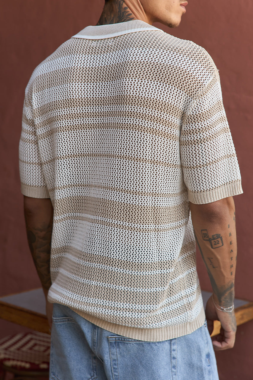 MONROE SHORT SLEEVE KNIT TOP - SAND/WHITE STRIPE - MONROESHORTSLEEVEKNITTOP-SAND_WHITESTRIPE-3