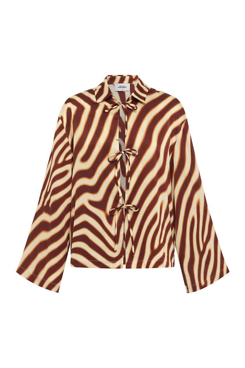 MONTIE TIE FRONT SLEEVED SHIRT - MONTIE CHOC - MONTIETIEFRONTSLEEVEDSHIRT