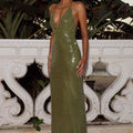 NARA DEEP V-NECK MAXI DRESS - OLIVE