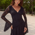 NATALYA SLEEVED LACE MINI DRESS - BLACK