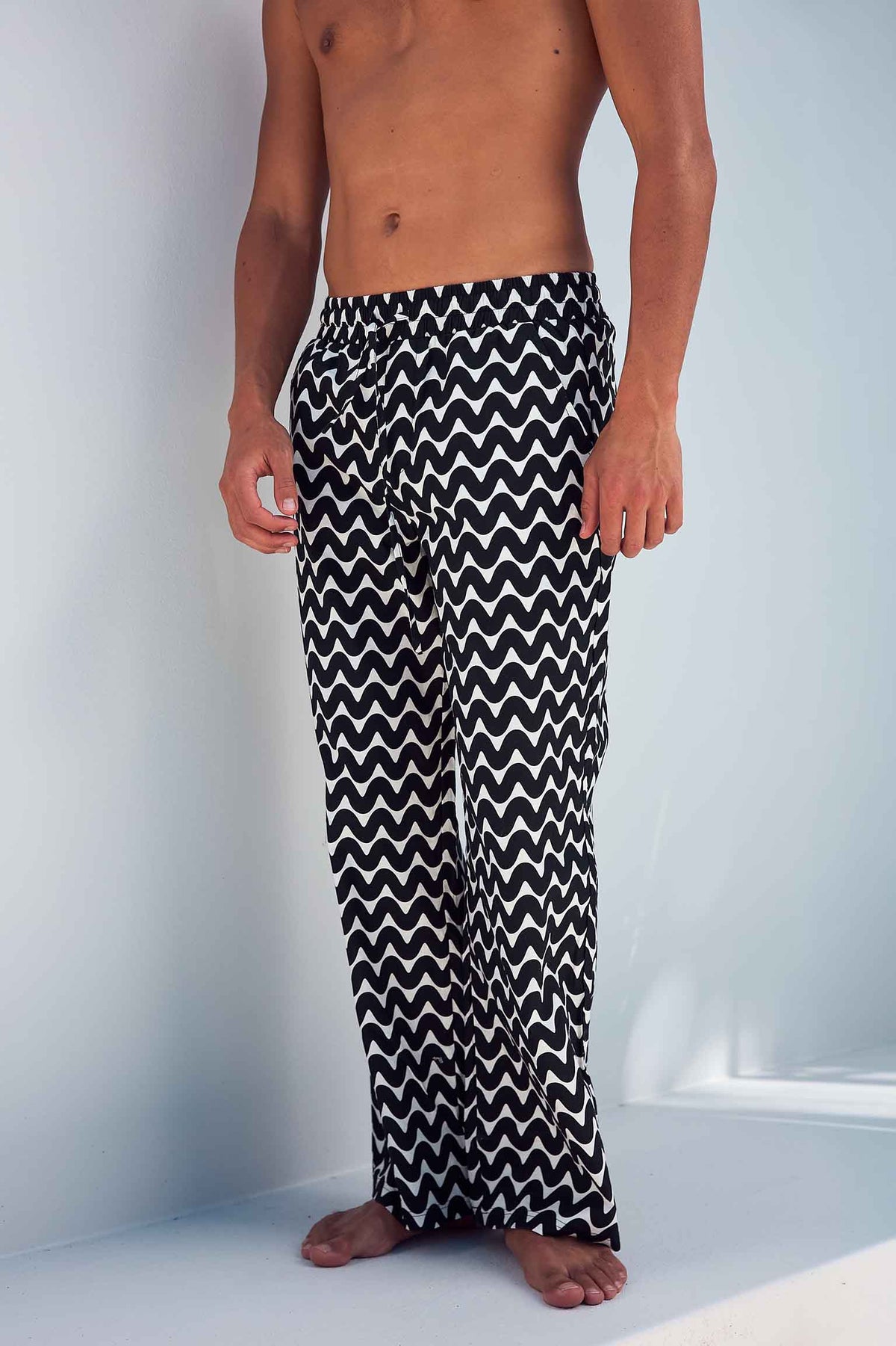 NATAN ELASTICATED DRAWSTRING PANTS - SAND BLACK WAVE - NATANPANT-SANDBLACKWAVEBRALLA-1