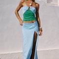 NAYA HIGH SLIT MAXI SKIRT - BLUE
