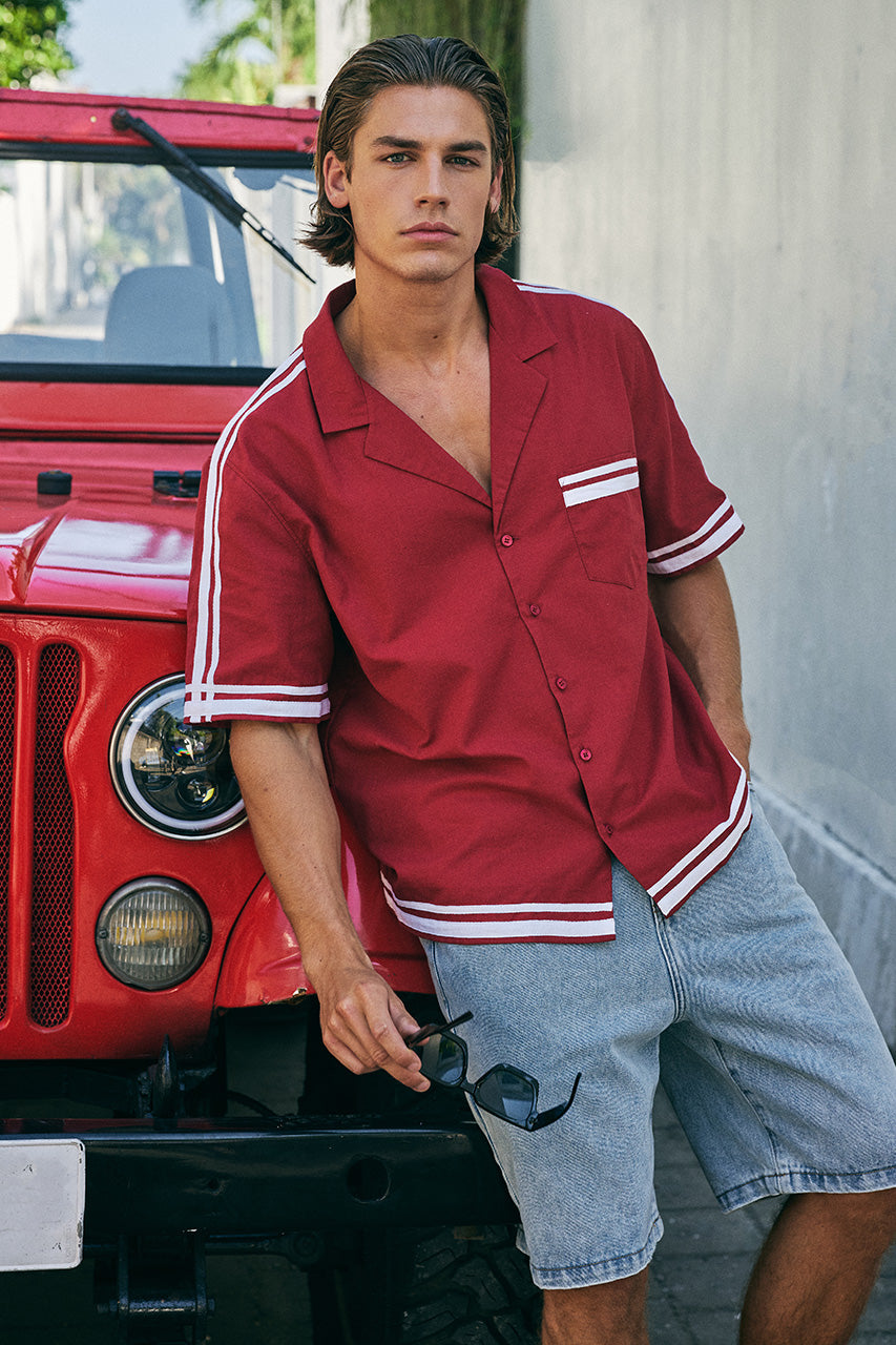 NEGRONI GRAPHIC SHORT - RED/WHITE - NEGRONIGRAPHICSHORT-REDWHITEXZLATANBERMUDADENIMSHORTS-LIGHTBLUEWASH-2