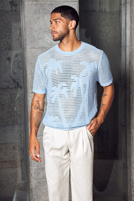 NICOLAS SHORT SLEEVE KNIT TOP - SKY BLUE