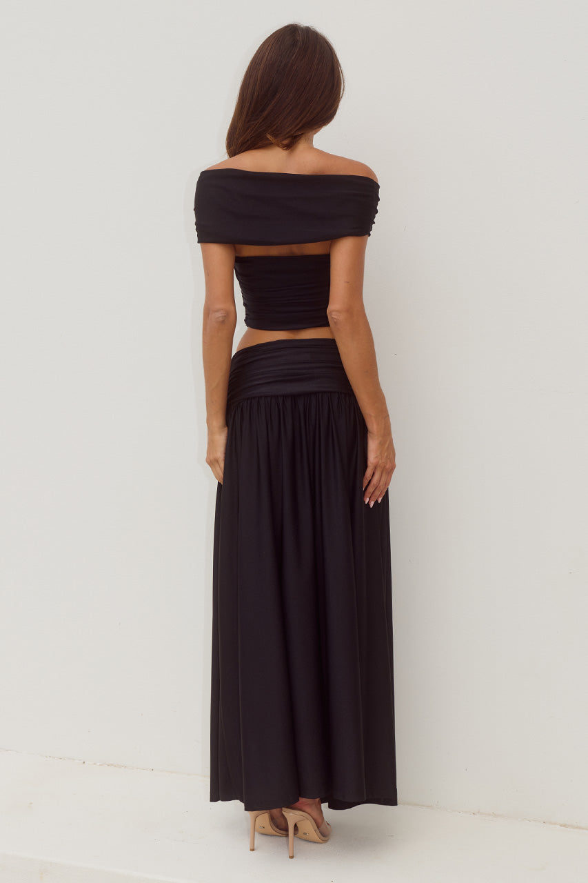 NIVALI DRAPED WAIST MAXI SKIRT - BLACK