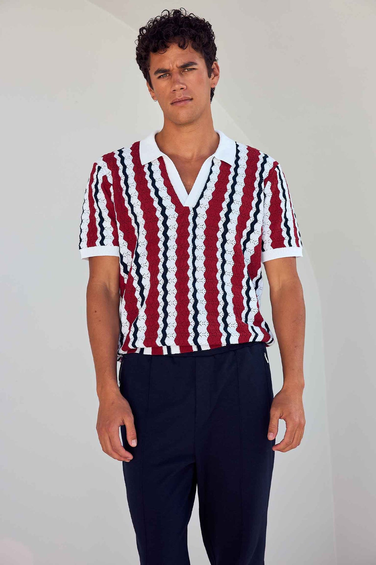 NOEL THREE QUARTER KNIT TOP - RED/NAVY - NOELTHREEQUARTERKNITTOP-REDNAVY-1