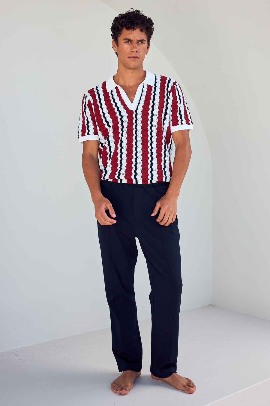 NOEL THREE QUARTER KNIT TOP - RED/NAVY - NOELTHREEQUARTERKNITTOP-REDNAVY