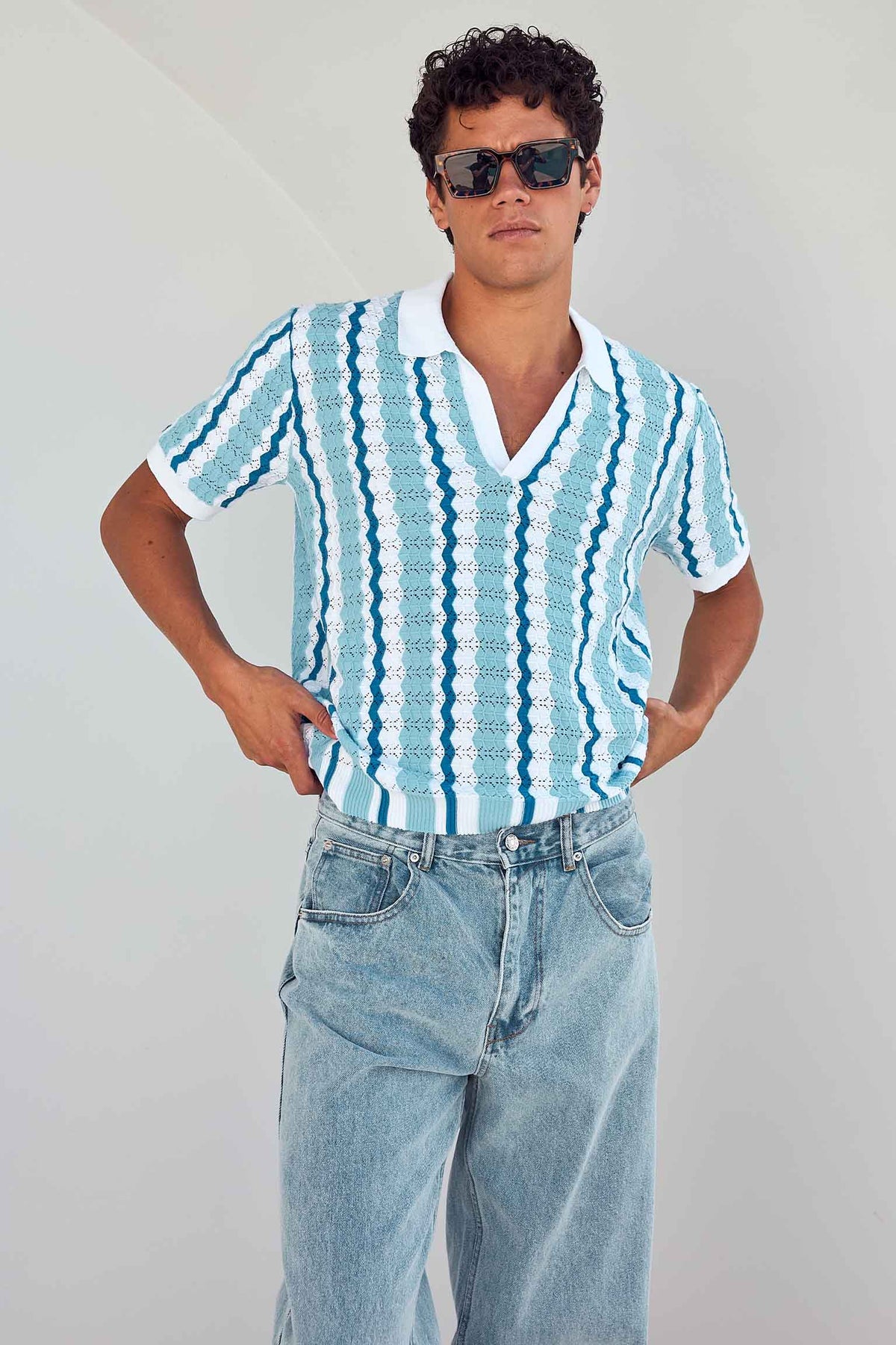 NOEL THREE QUARTER KNIT TOP - SKY BLUE/NAVY - NOELTHREEQUARTERKNITTOP-SKYBLUENAVY-2