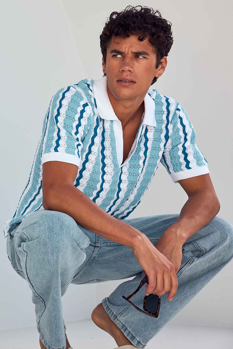 NOEL THREE QUARTER KNIT TOP - SKY BLUE/NAVY - NOELTHREEQUARTERKNITTOP-SKYBLUENAVY-4