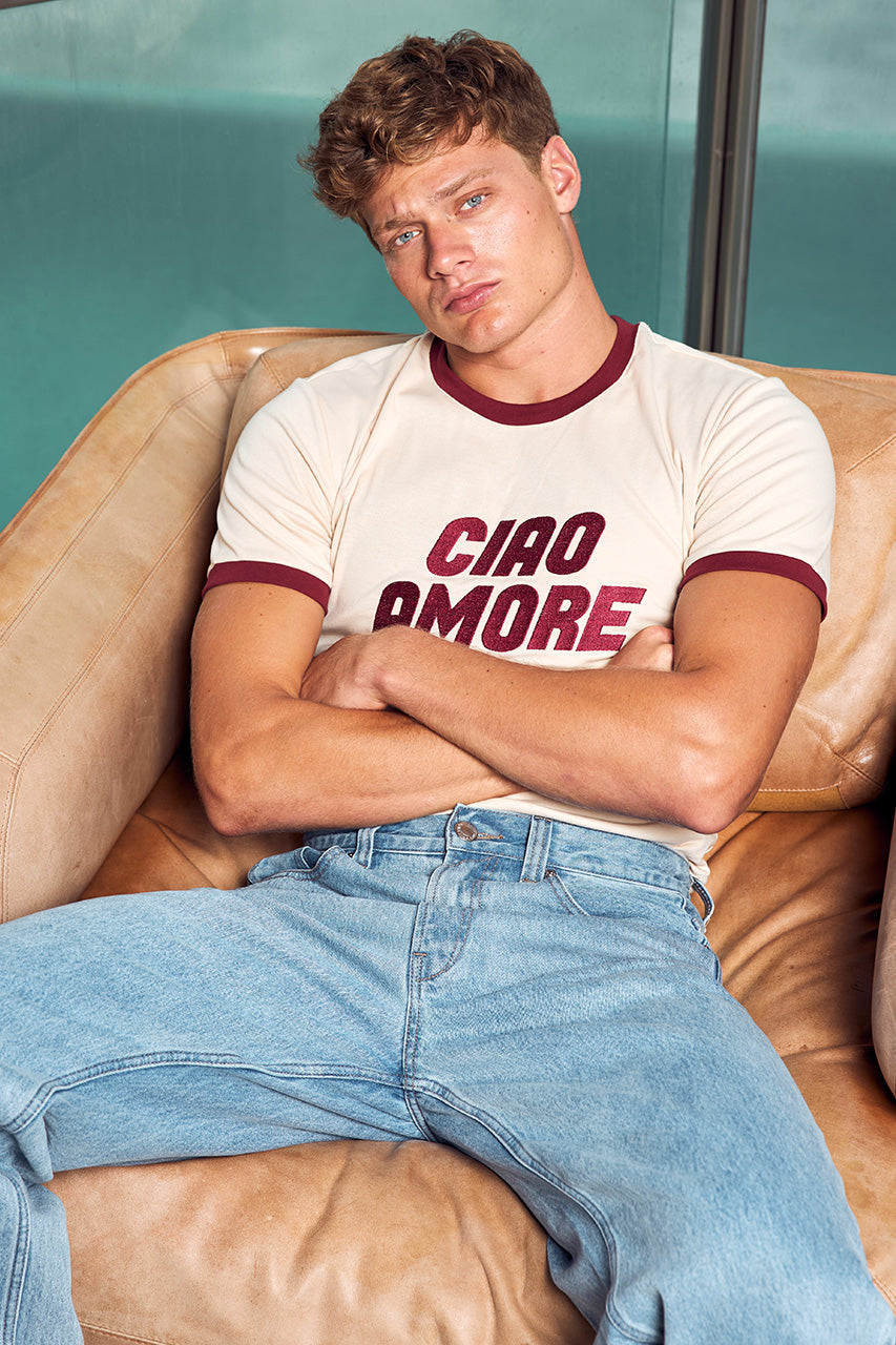 OLIVER SHORT SLEEVE T-SHIRT - SAND/WINE - OLIVERSHORTSLEEVET-SHIRT-SAND_WINE-3